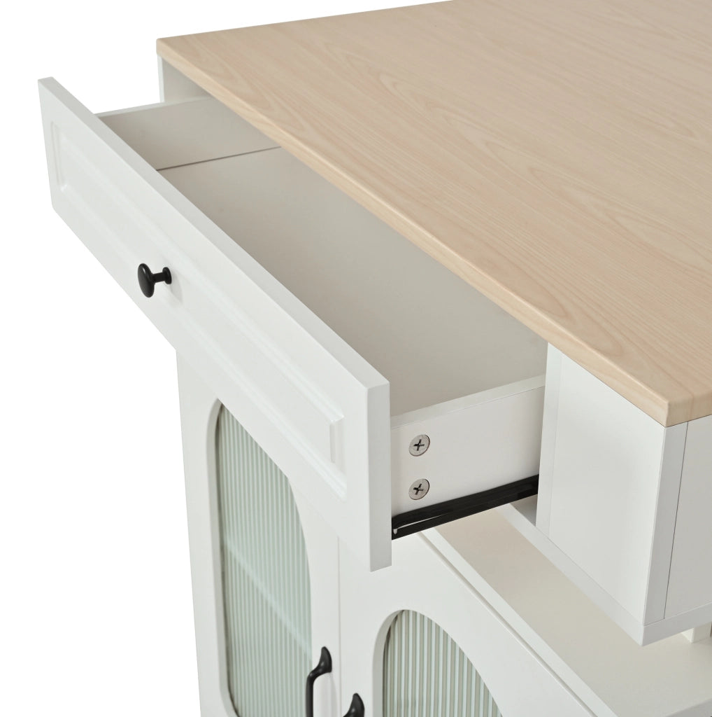Tavolo consolle allungabile bianco con LED, prese USB/Type-C e vani contenitore per cucina e sala