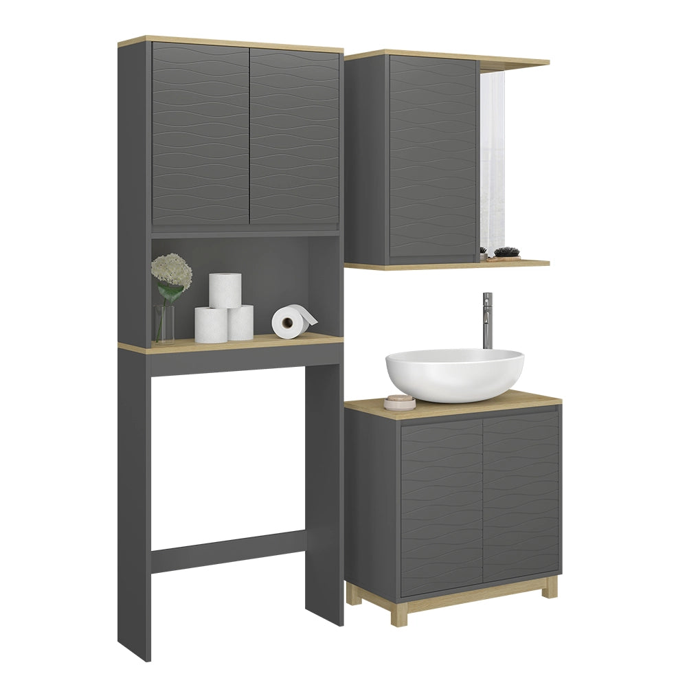 Vicco Set di mobili da bagno Antracite/quercia 3 parti