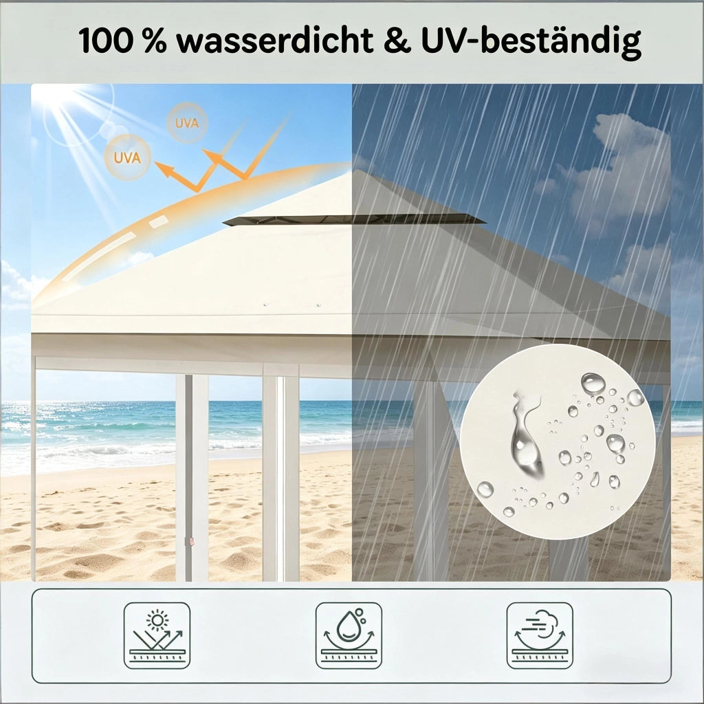 Gazebo Pieghevole da Esterno 3 x 3 m Beige Struttura in Ferro Tessuto Oxford Protezione Ombra Ventilazione