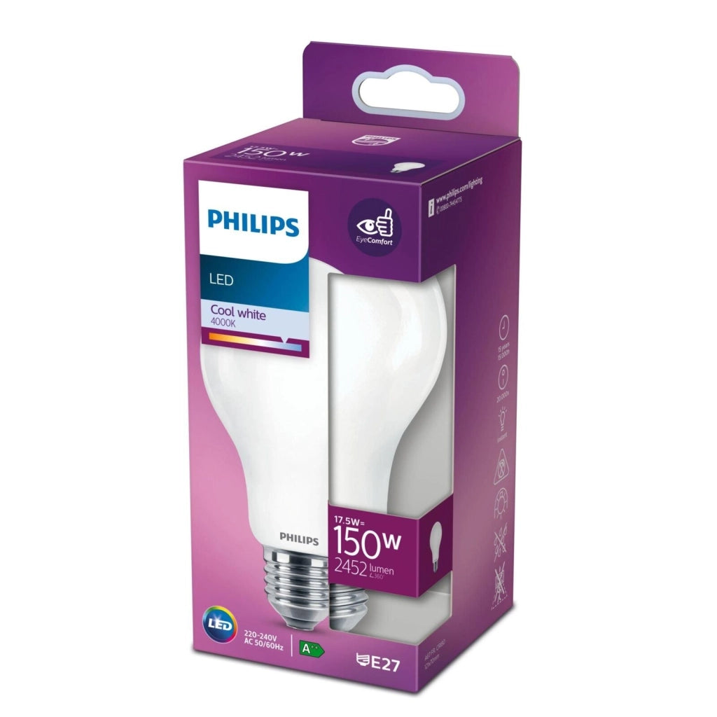 Philips LED CLASSIC 150W A67 E27 CW FR ND 1SRT4 Classic Lampadina LED E27 17,5W 2452lm 4000K Classe D colore Bianco Freddo