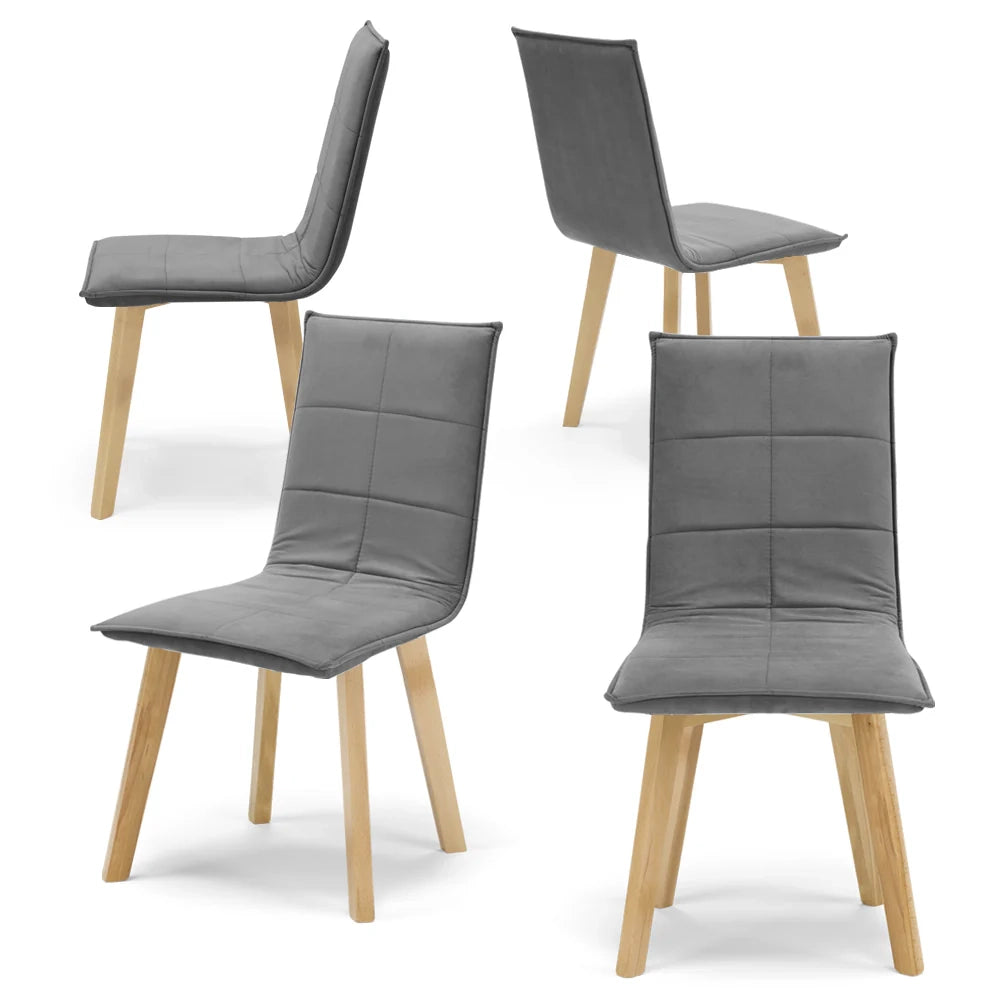 Set 4 sedie Imbottite MARILU', struttura robusta in legno, ideale per sala da pranzo, soggiorno, ufficio, sale d'attesa, tessuto trapuntato a rettangoli colore Grigio, Design moderno
