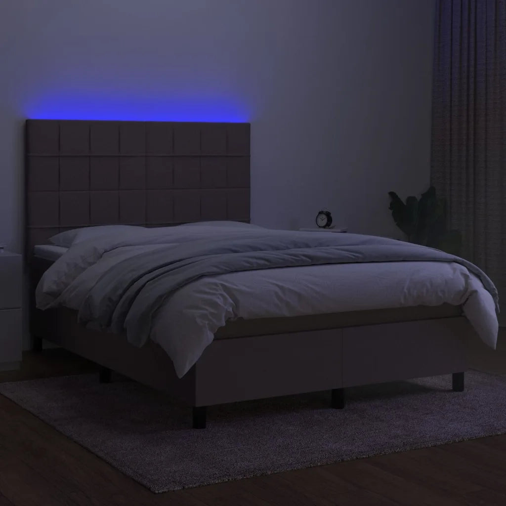 Letto a Molle con Materasso e LED Tortora 140x190 cm in Tessuto 3134873