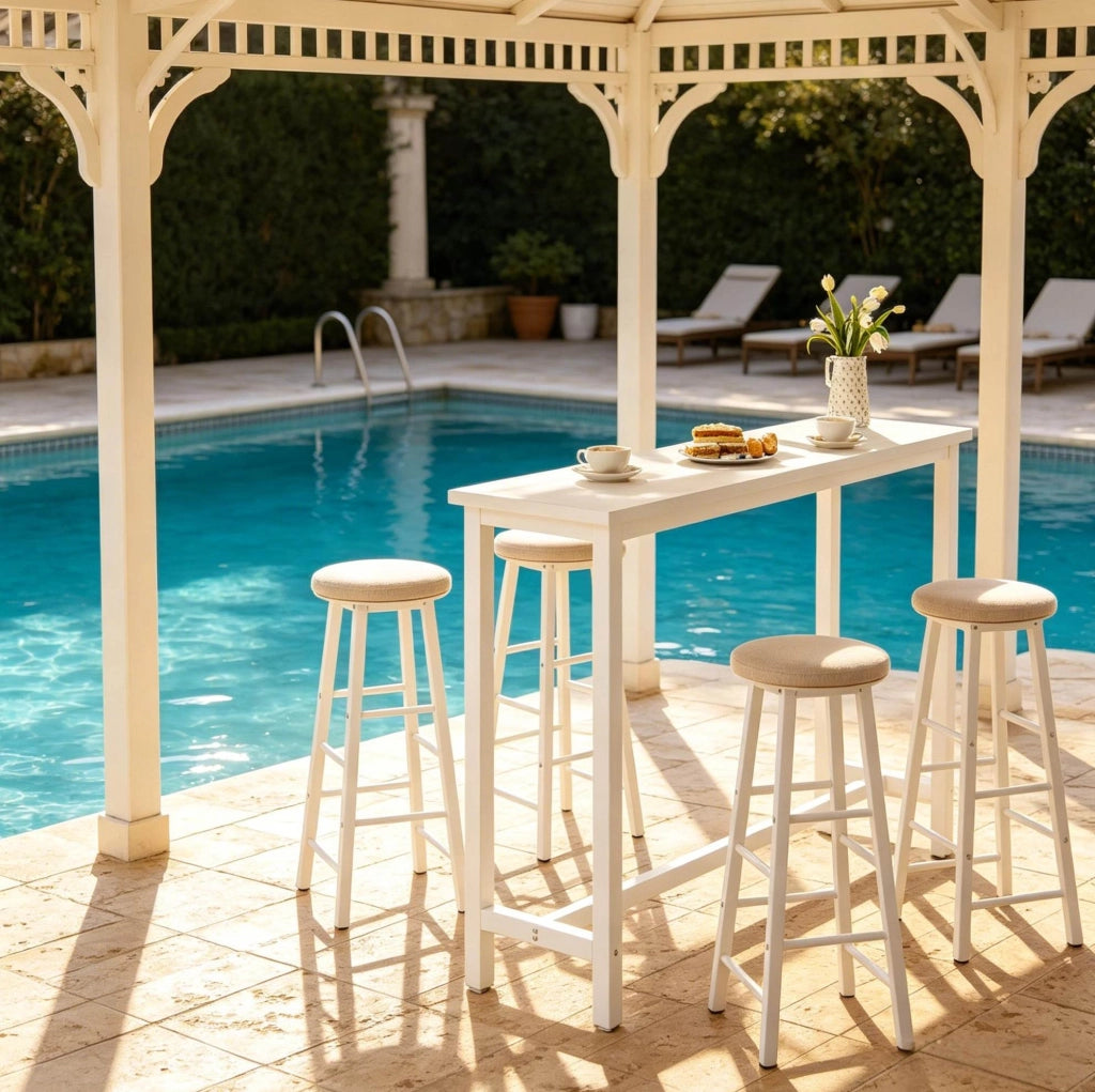 Tavolo bar in MDF e metallo bianco 140 x 100 x 40 cm