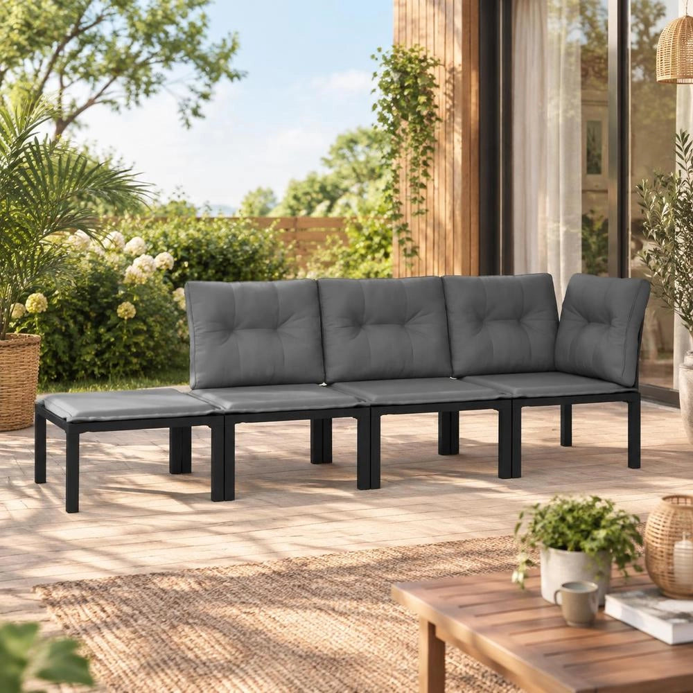 4-piece Garden Lounge Set, Black And Grey Poly Rattan