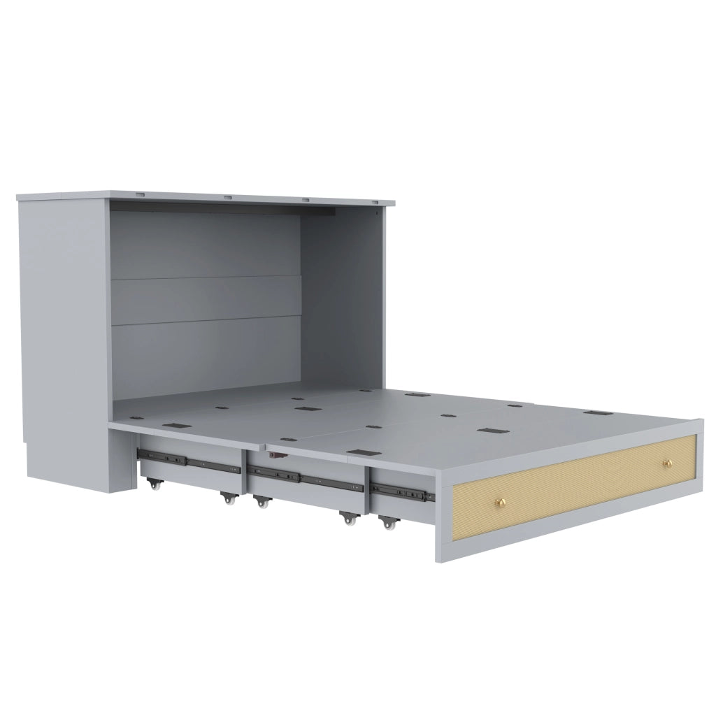 Letto a scomparsa con cassetti e ripiano, 140 x 200 cm, grigio