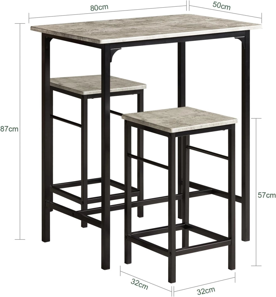 Set Tavolo da Bar Alto con 2 Sgabelli - Tavolo Salvaspazio per Cucina Piccola e Balcone, Stile Industriale Moderno - Tavolino Alto da Esterno per Giardino o Terrazzo OGT10-HG