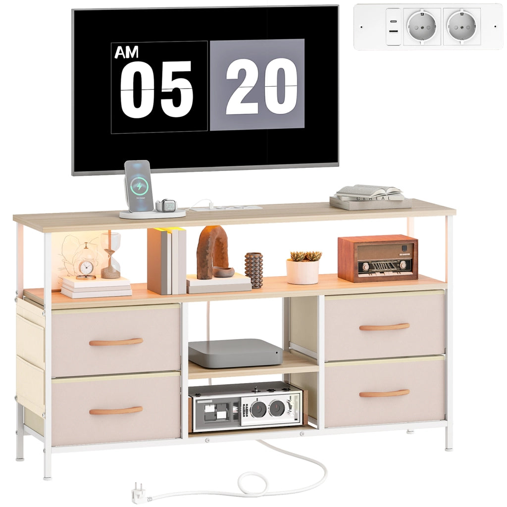 Mobile TV con LED e Porte USB ¨C Xylo ¨C 4 Cassetti 120x30x67,5 cm Beige Bianco