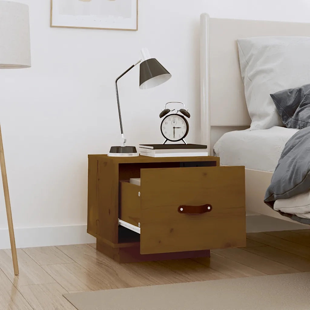 Set di 2 Comodini | Armadio da Notte | Mobiletto da notte ambra 40x34x35 cm in Legno Massello di Pino