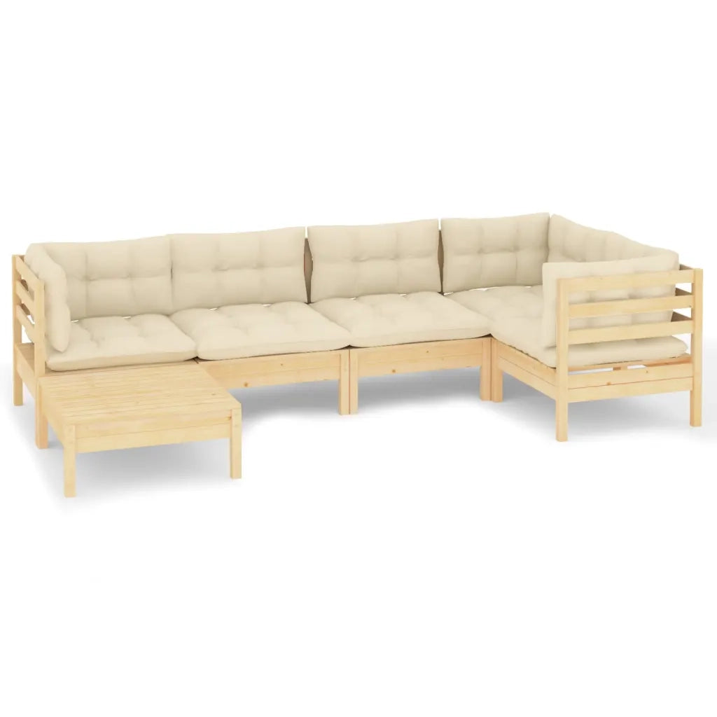 Set Divani da Giardino 6 pz con Cuscini Crema in Massello di Pino 3096538