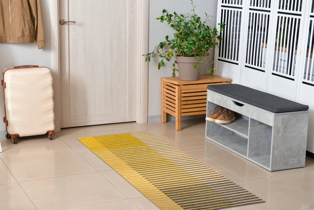 Tappeto Arredo Moderno Morbido in Ciniglia Ingresso Antiscivolo Prodotto Italiano  Soggiorno Camera Salotto Disegni Piazzati Cotone Varie Misure Grande Neon/Senape - 140x200 cm