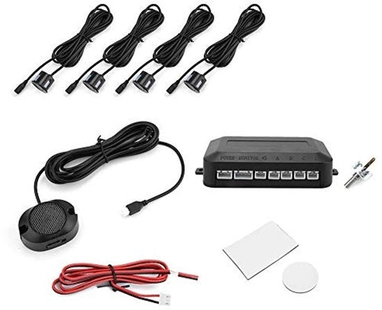 Sensore di parcheggio senza fili 12V - 4 pezzi - Allarme acustico - Portata di rilevamento 30cm-250cm - Universale - Resistente allo shock - Sensore di uscita di parcheggio