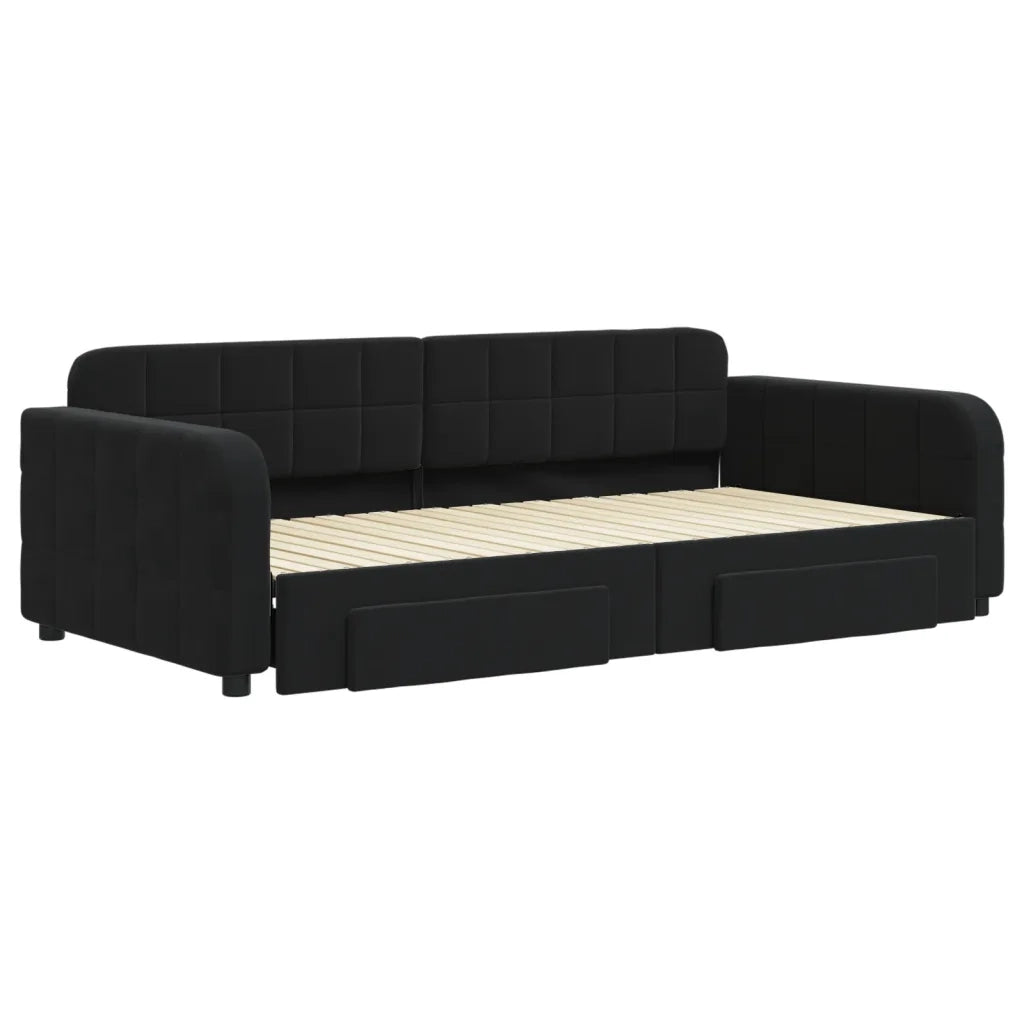 Divano Letto Estraibile con Cassetti-Sofa Letto-Daybed Nero 100x200 cm in Velluto 829112