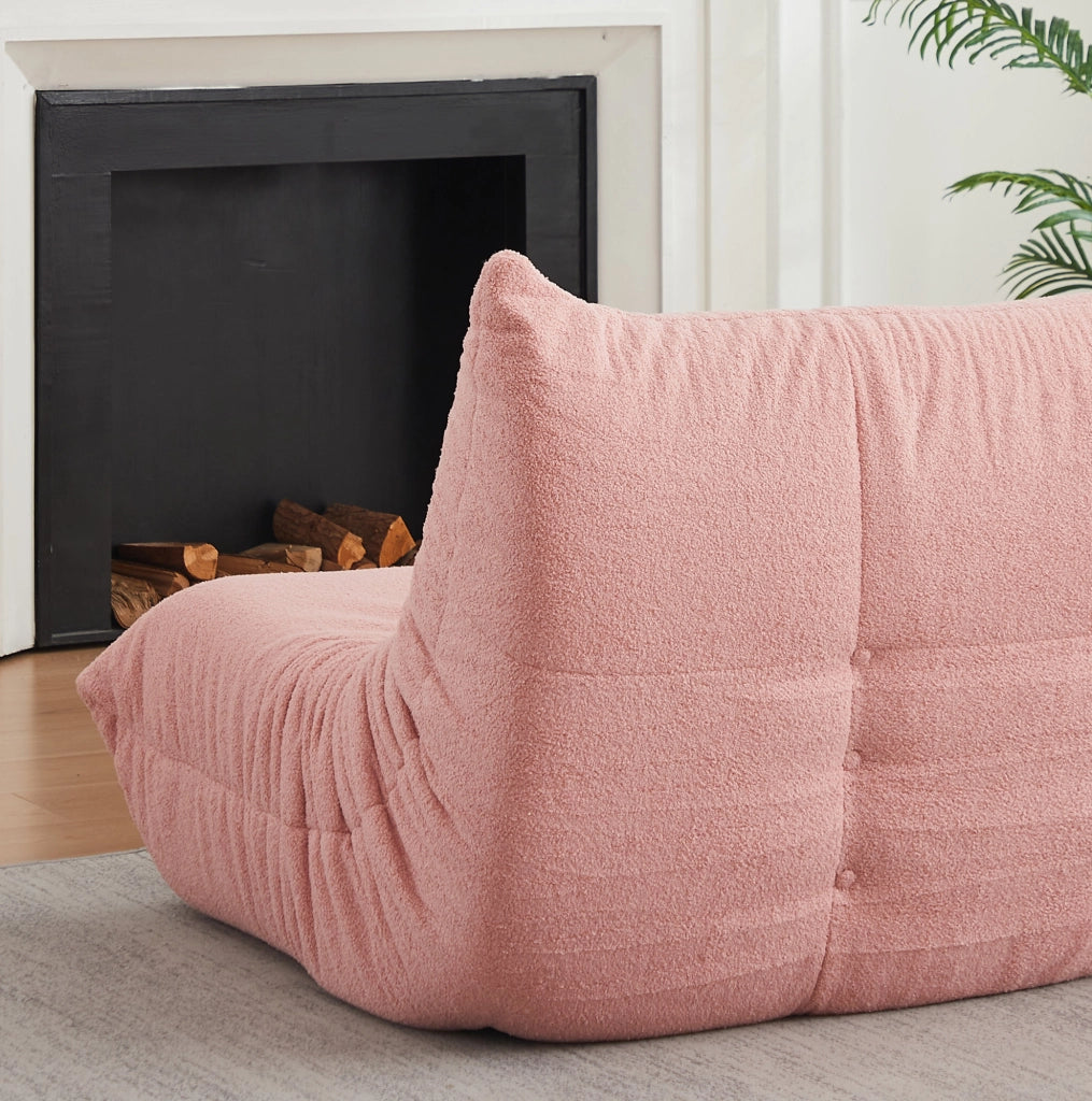 Poltrona modulare rosa in ciniglia, schiuma elastica ad alta densità