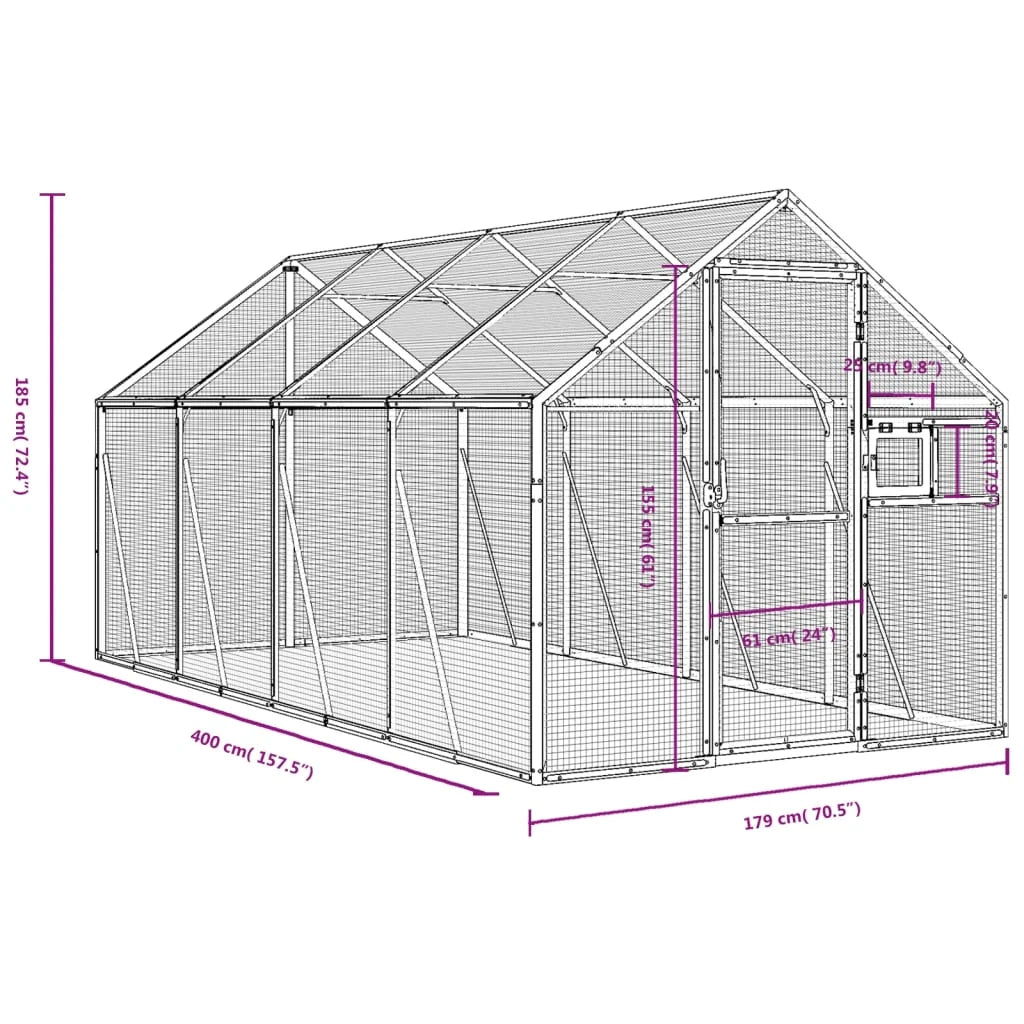 Voliera a gabbia 1,79 x 4 x 1,85 m alluminio antracite 02_0045634