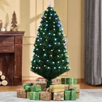 Albero di Natale Artificiale 150cm con 170 Luci LED e Fibre Ottiche, Albero di Natale con Luci Incorporate e 170 Rami e Base in Metallo Pieghevole, Verde