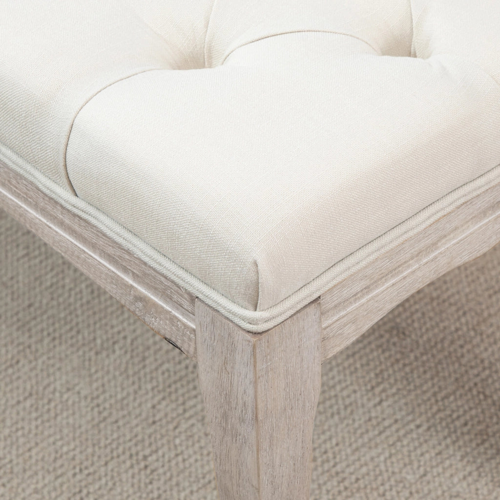 Panca imbottita vintage in beige, 110 x 40 x 48 cm, con struttura in legno di gomma e capacità di carico 180 kg