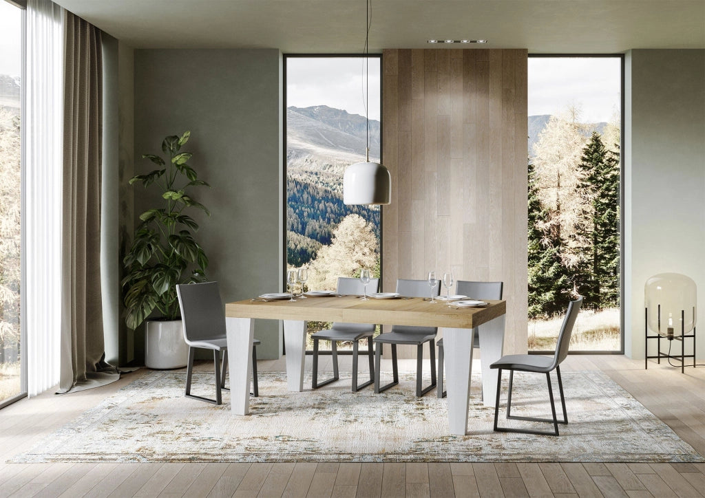 Tavolo Allungabile 160/420x90x77 cm Spimbo Mix  piano Quercia Natura gambe Bianco Frassino