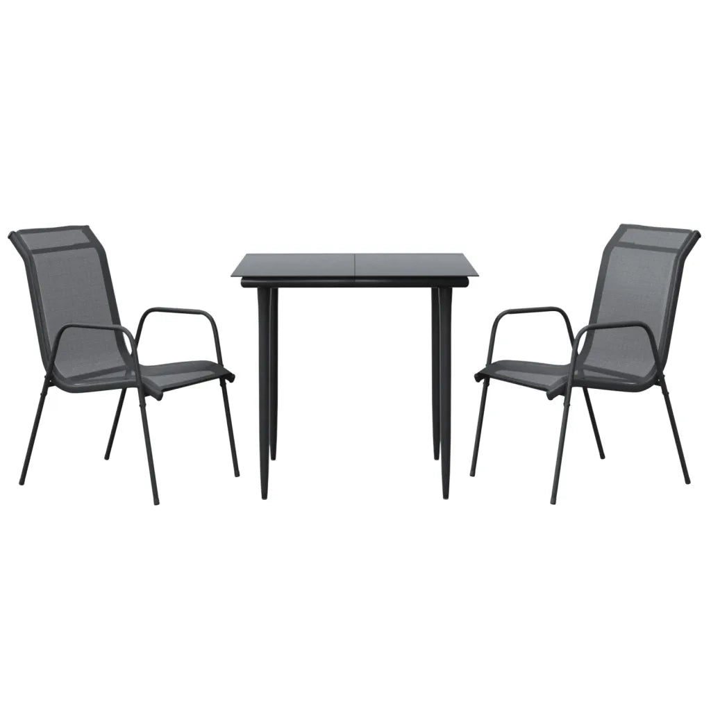 Set da Pranzo da Giardino 3 pz | Set Salotto da Giardino Nero in Acciaio e Textilene