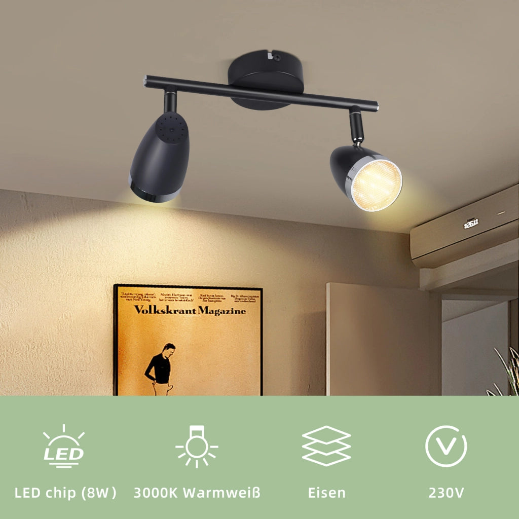 ZMH Faretto da soffitto a 2 luci 6W orientabile a 350° Lampada da soffitto Soggiorno