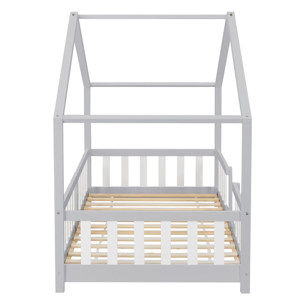 Letto per Cameretta Treviolo a Forma di Casetta 90x200 cm Grigio chiaro / Bianco [en.casa]