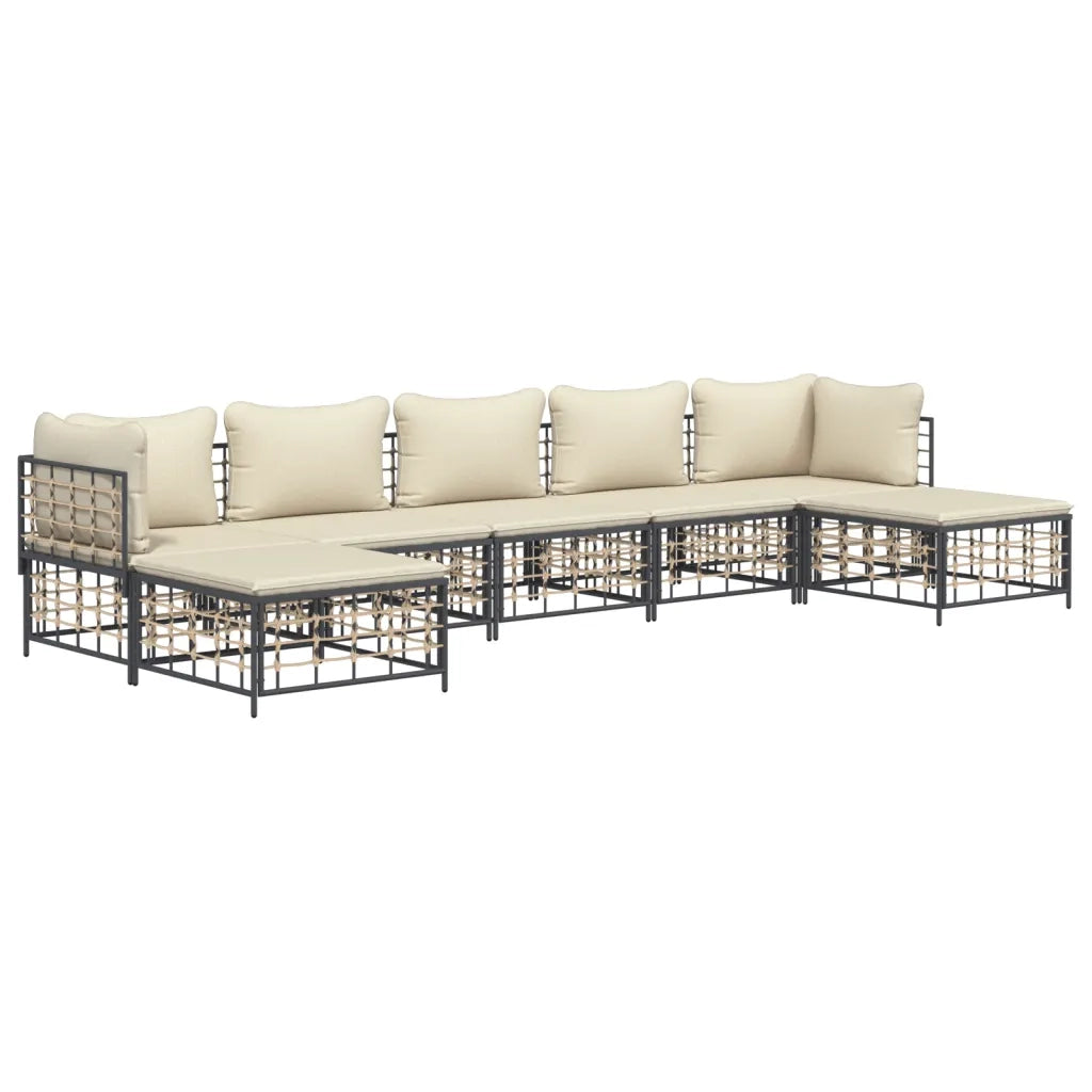 Set Divani da Giardino 7 pz con Cuscini Antracite in Polyrattancod mxl 124496