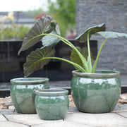 Fioriera a più livelli in ceramica smaltata lucida set 3 pezzi blu verde anticato per interni e esterni
