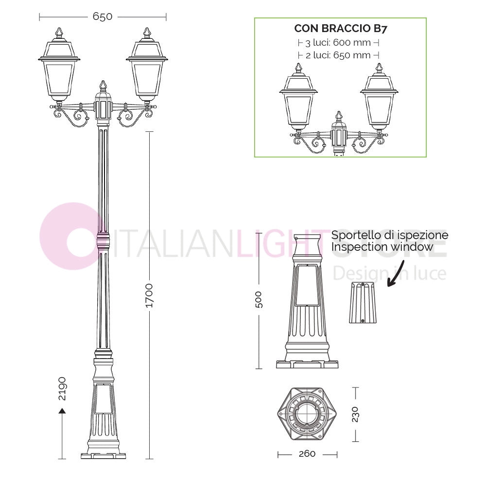 ARTEMIDE ANTRACITE Lampione h. 219 a 2 luci per Esterno Classico Lanterne Quadrate