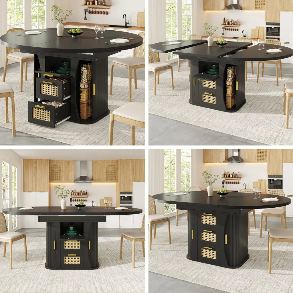 Tavolo da pranzo allungabile 118/158x118 cm con cassetti in MDF nero