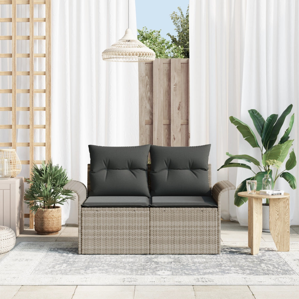 Divano da Giardino a 2 Posti con Cuscini Grigio Chiaro in Polyrattan