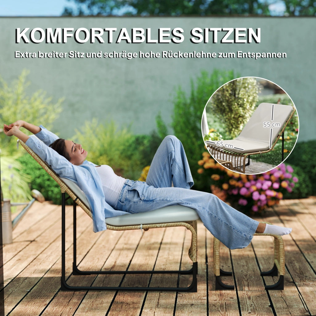 Poltrona relax con poggiapiedi in rattan per esterno ¨C zephmum ¨C 65x93x80 cm