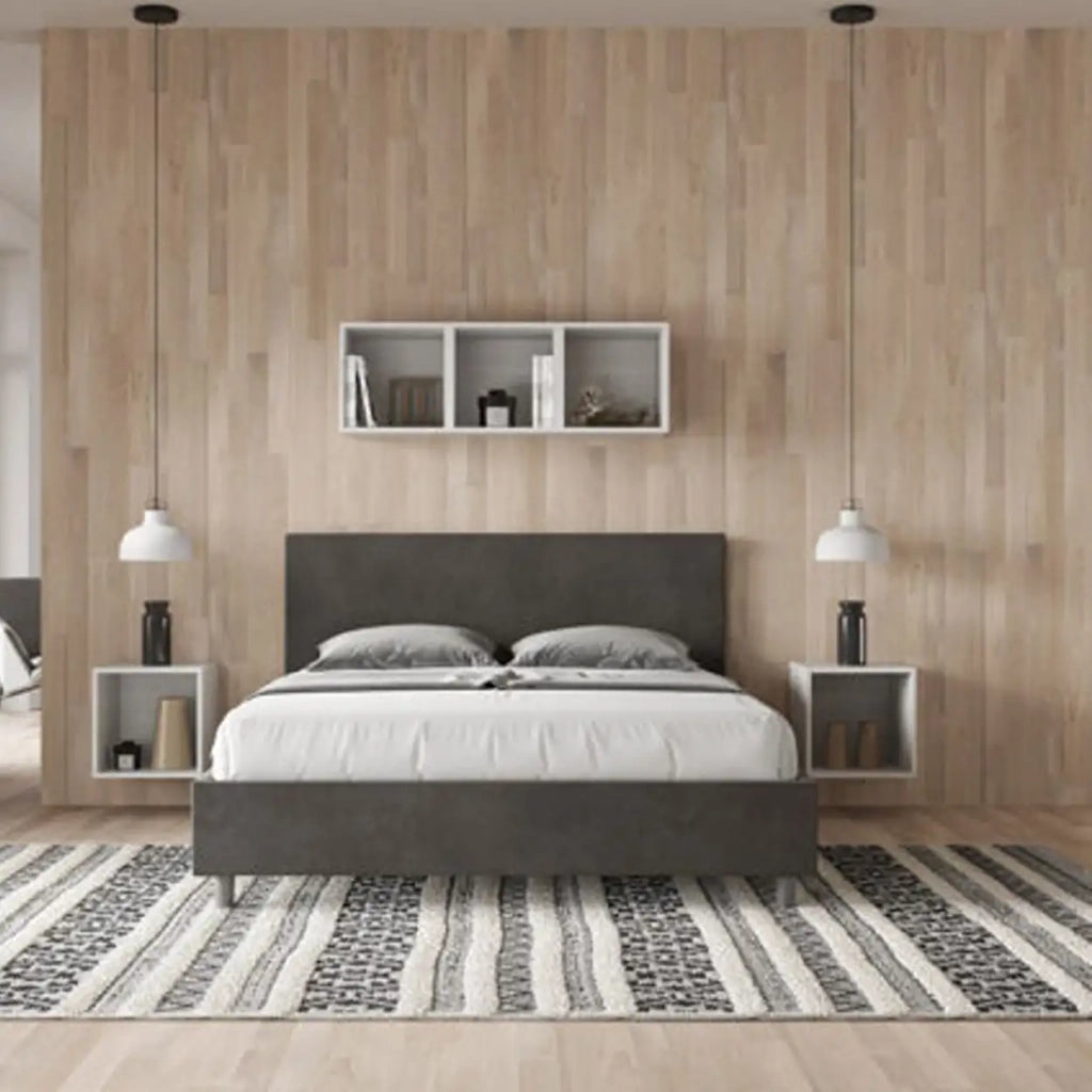 Letto matrimoniale con rete imbottito 160x190 microfibra grigio Adele