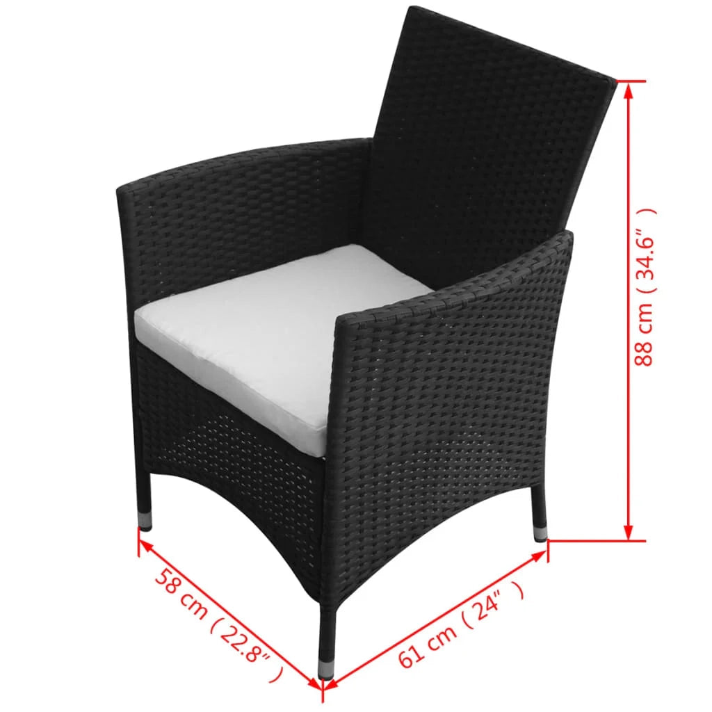 Set da pranzo da giardino da 9 pezzi e cuscini resina intrecciata nera 02_0014845