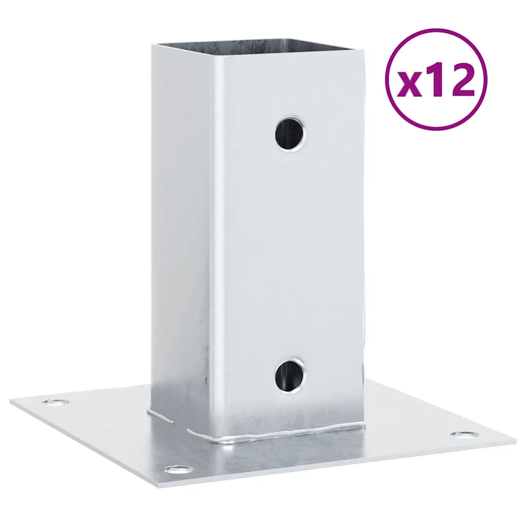 Basi per Pali Quadrate 12 pz Argento 61x61 mm Acciaio Zincato 42000005
