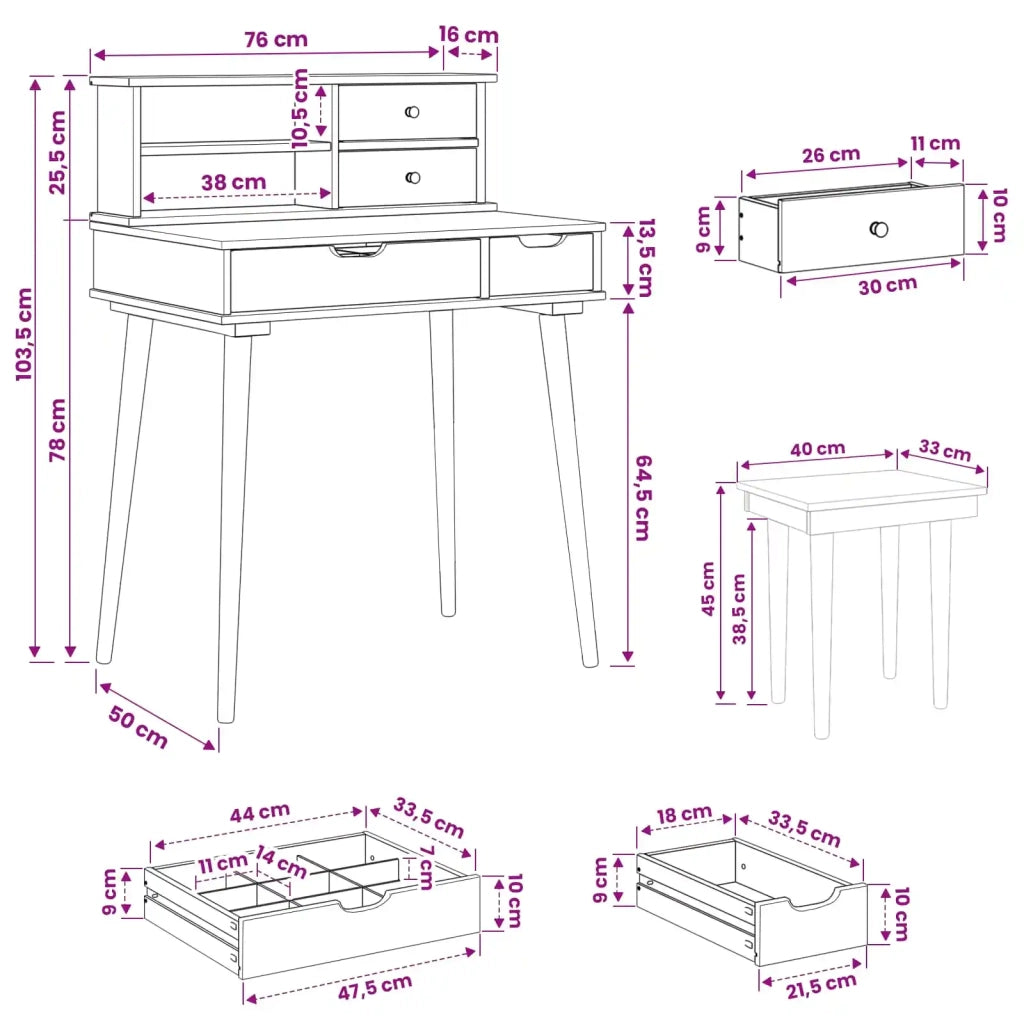 Set Tavolo da Trucco FAUSKE 3 pcs Bianco 76 x 50 x 103,5 cm 3438585