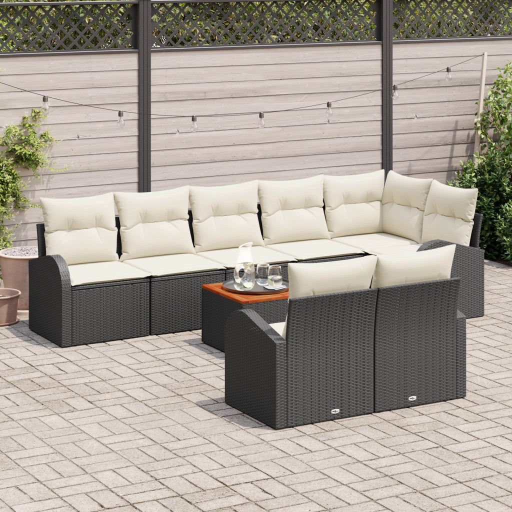 Set di divani da giardino 9 pezzi con cuscini Nero Polyrattan Acacia