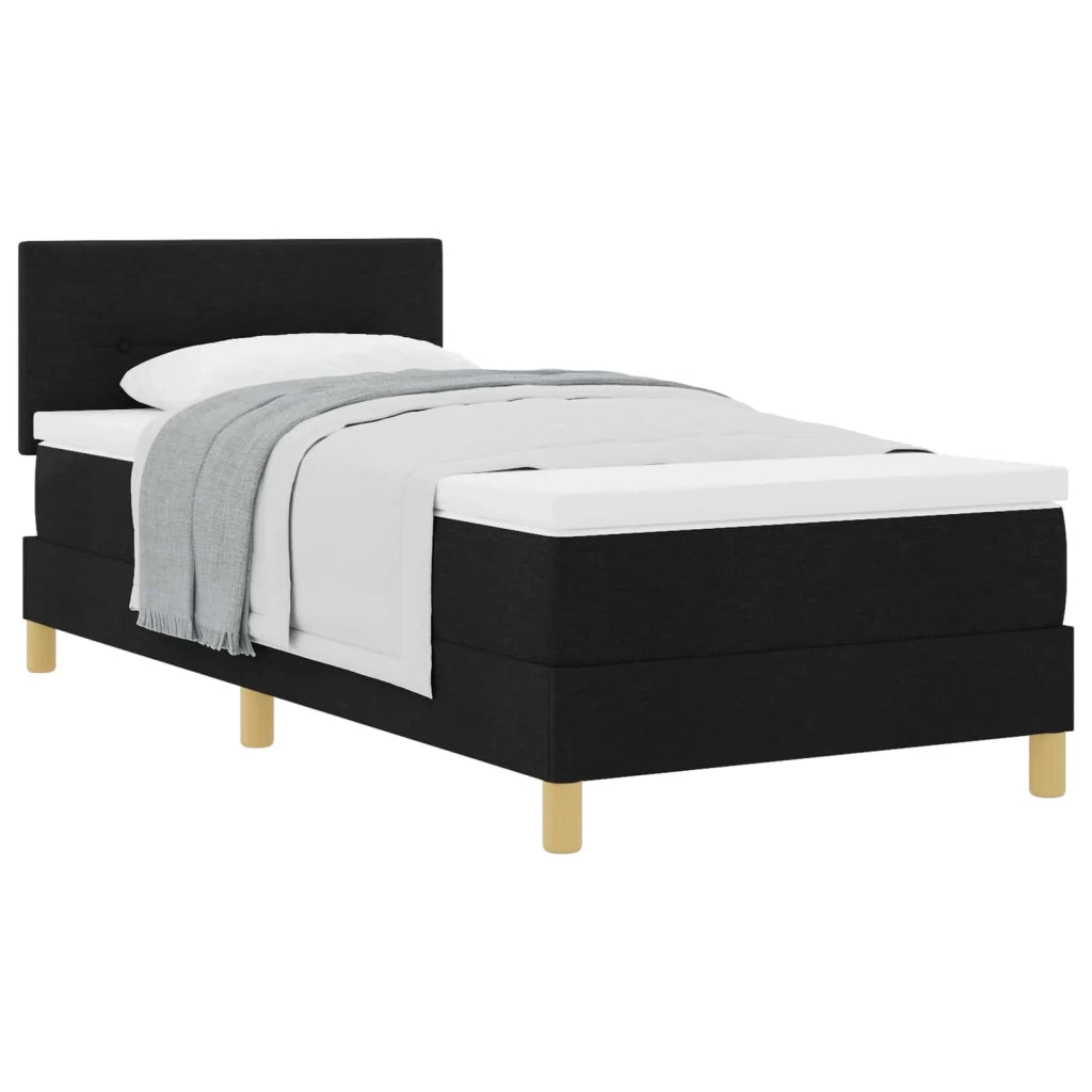Letto singolo | Letto per adulti | Letto a molle con cuscino con testiera Nero 90 x 200 cm Tessuto