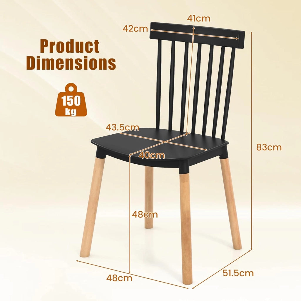 Set di 4 sedie da pranzo, sedia da cucina con schienale curvo e gambe in legno di faggio, portata fino a 150 kg, sedie per sala da pranzo, ristorante e caffetteria (nero)