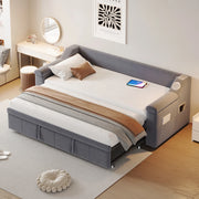 DESMIU Divano Letto 90 × 190 cm 2 posti con USB, Bluetooth, vani portaoggetti, senza materasso, in velluto, grigio