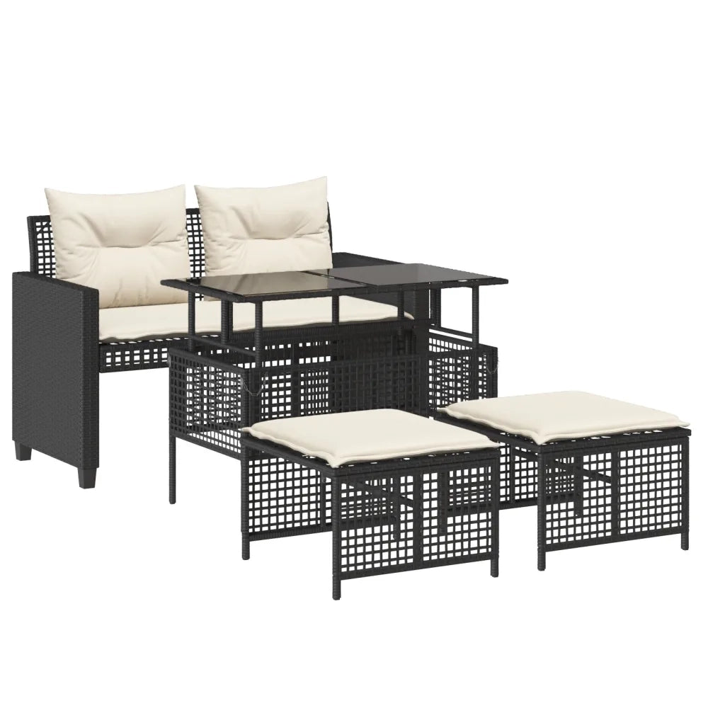Salotto da Giardino-Set Divani da Giardino 4 pz con Cuscini Nero Polyrattan Vetro