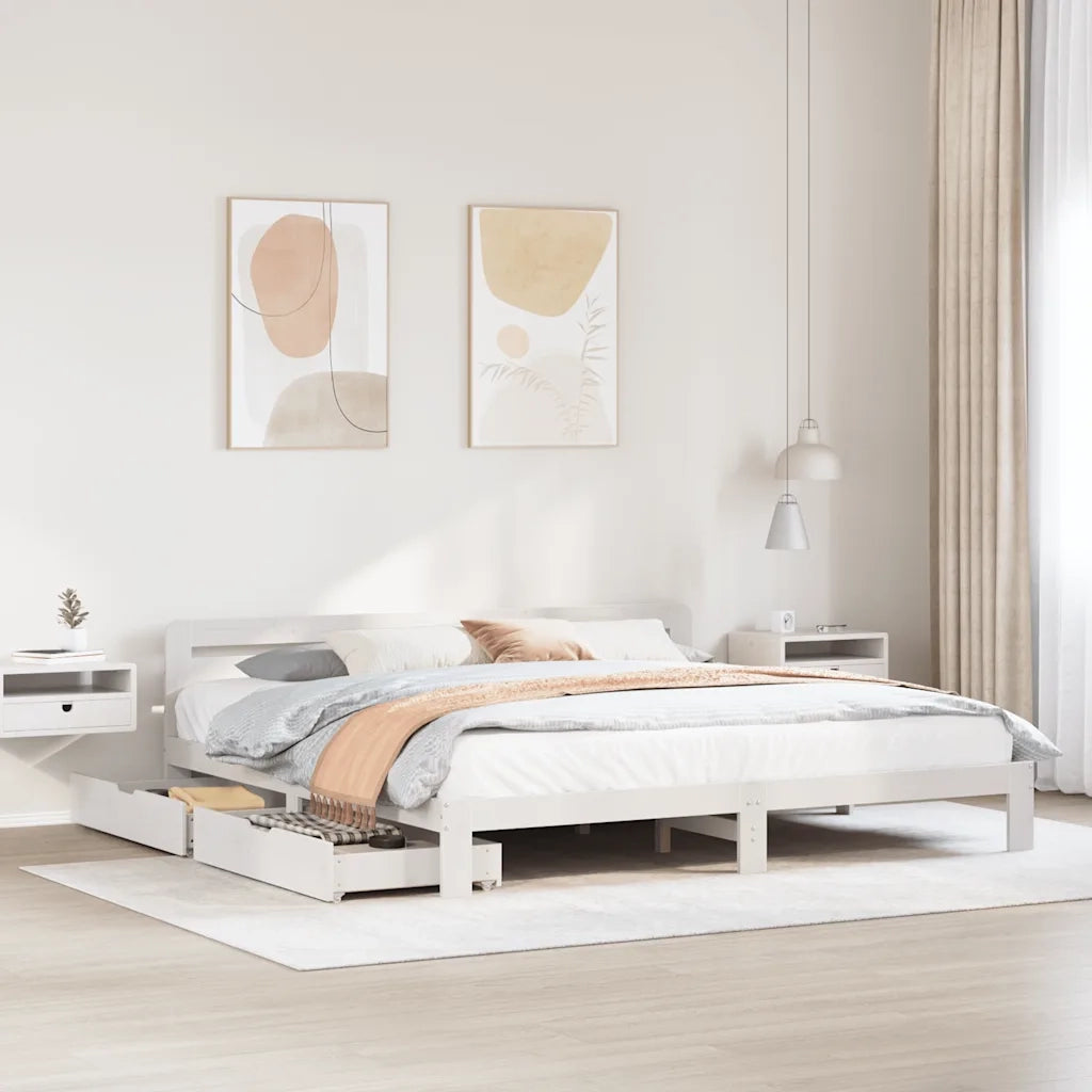 Letto matrimoniale | Letto per adulti | Giroletto senza Materasso Bianco 200x200 cm Legno Massello Pino