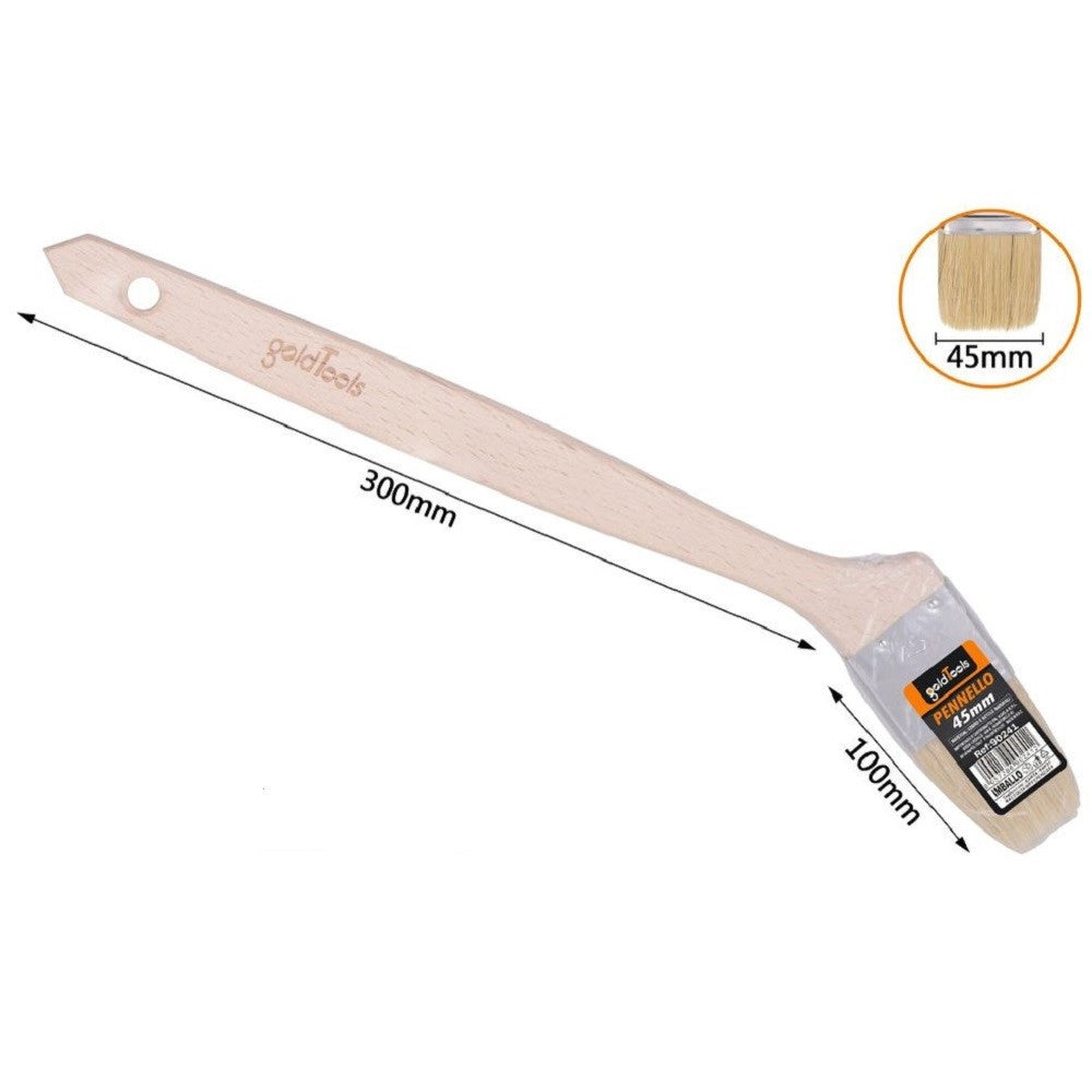 Trade Shop - Pennello Piatto 45 Mm Obliquo Manico In Legno Lungo Collo Angolare Pittura 90241 -