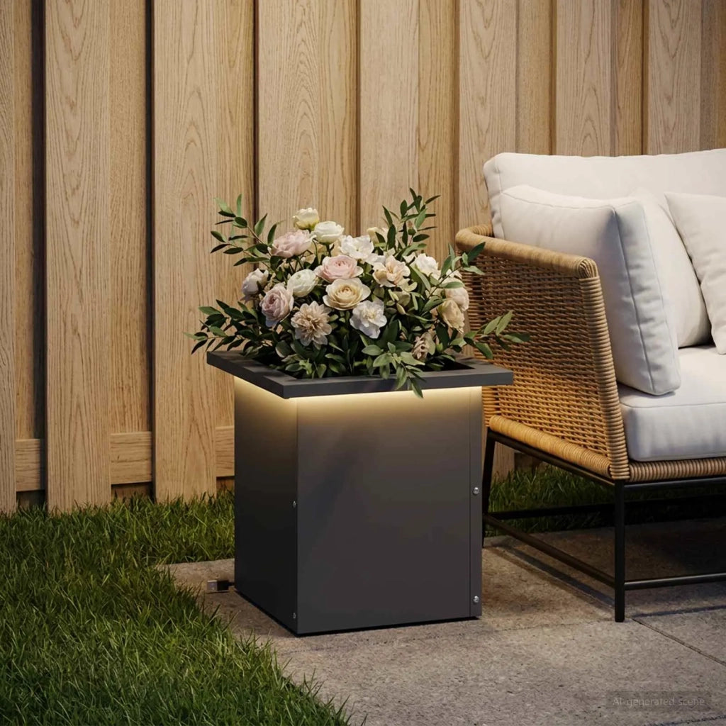 Fioriera da giardino con LED Antracite 30 x 30 x 30 cm Acciaio 8008060
