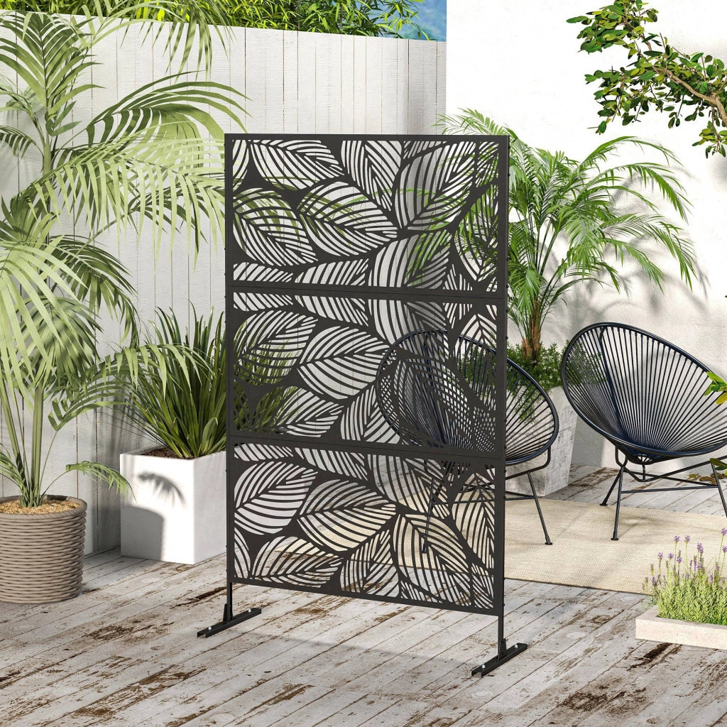 Paravento da Esterno Decorativo in Acciaio Traforato ¨C zephmum ¨C 122x198cm, Nero