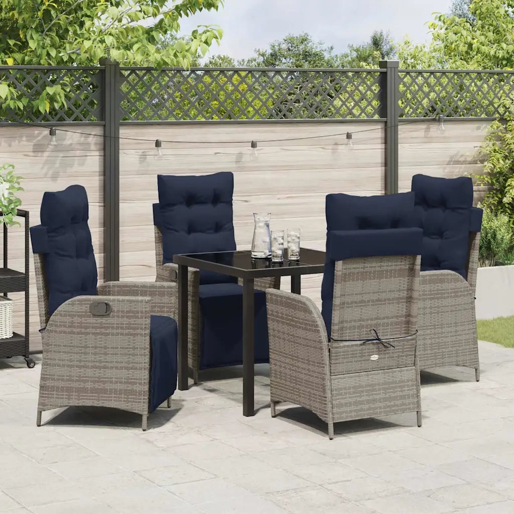 Set da Pranzo per Giardino 5 pcs Grigio e Nero Rattan