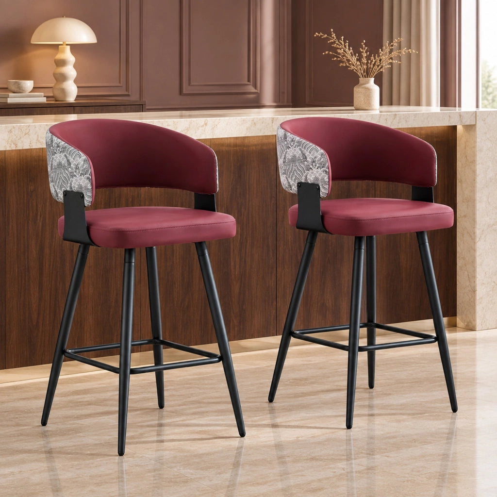 Sedia da sala da pranzo 46x47x94,5 cm in PU rosso, con braccioli e schienale