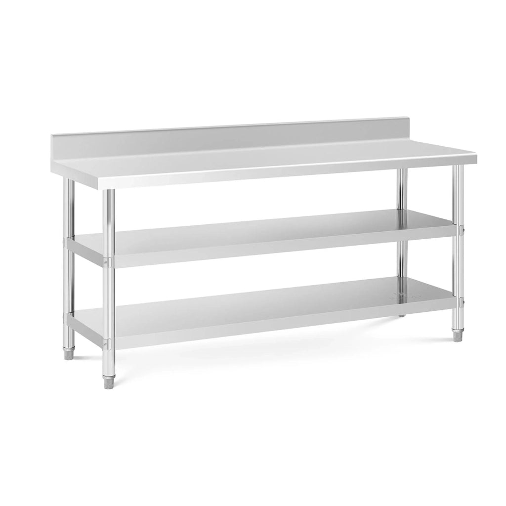 Tavolo da lavoro in acciaio inox con alzatina - 180 x 60 x 16,5 cm - 226 kg - 2 ripiani 14_0007317