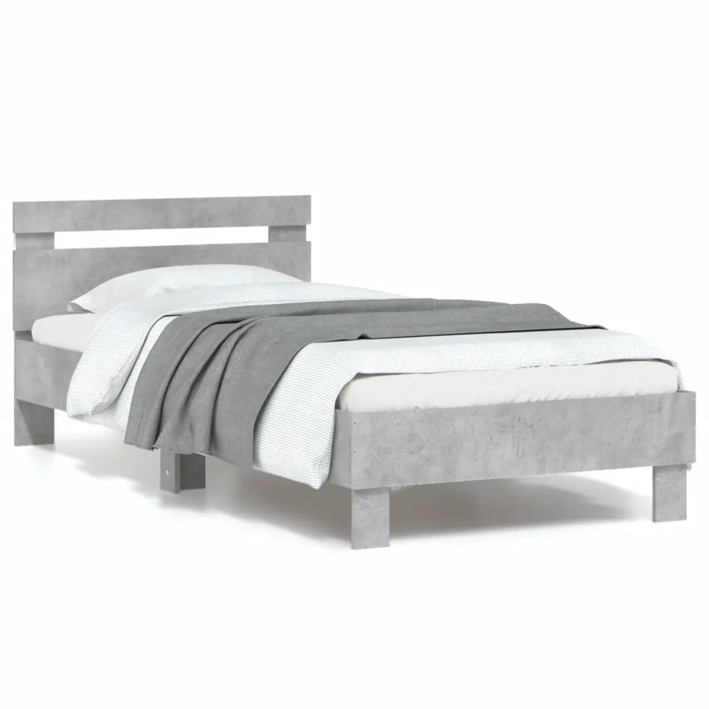 Giroletto con Testiera e LED-Struttura Letto con testiera Grigio Cemento 90x200 cm