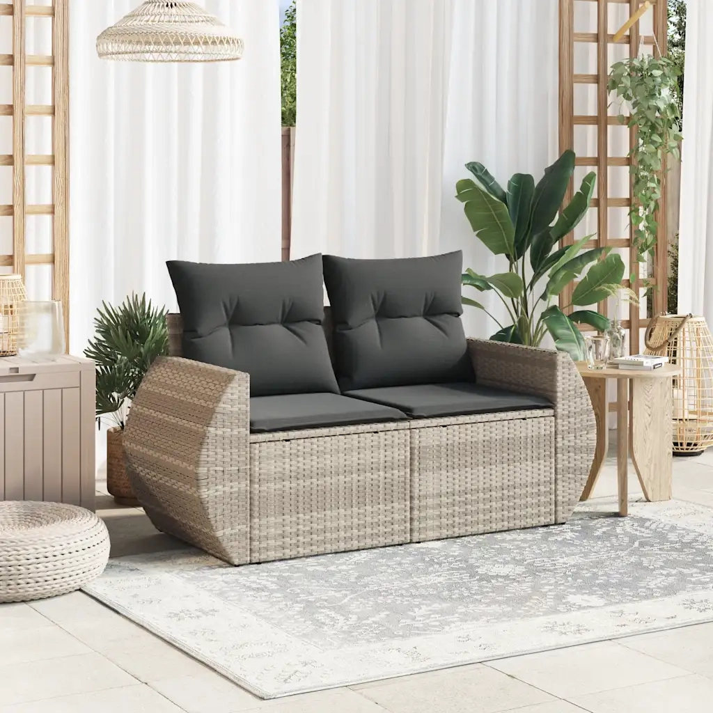 Divano da Giardino con Cuscini 2 Posti-Sofa da Giardino-Divano da esterno Grigio Chiaro Polyrattan 391302