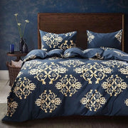 Set di coperte letto azzurro composto da 3 pezzi con chiusura a righe e 2 cuscini con copritappeto (200x200cm)