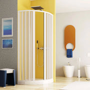 Box doccia 90x90 circolare a soffietto in PVC bianco apertura centrale e chiusura calamitata Teti